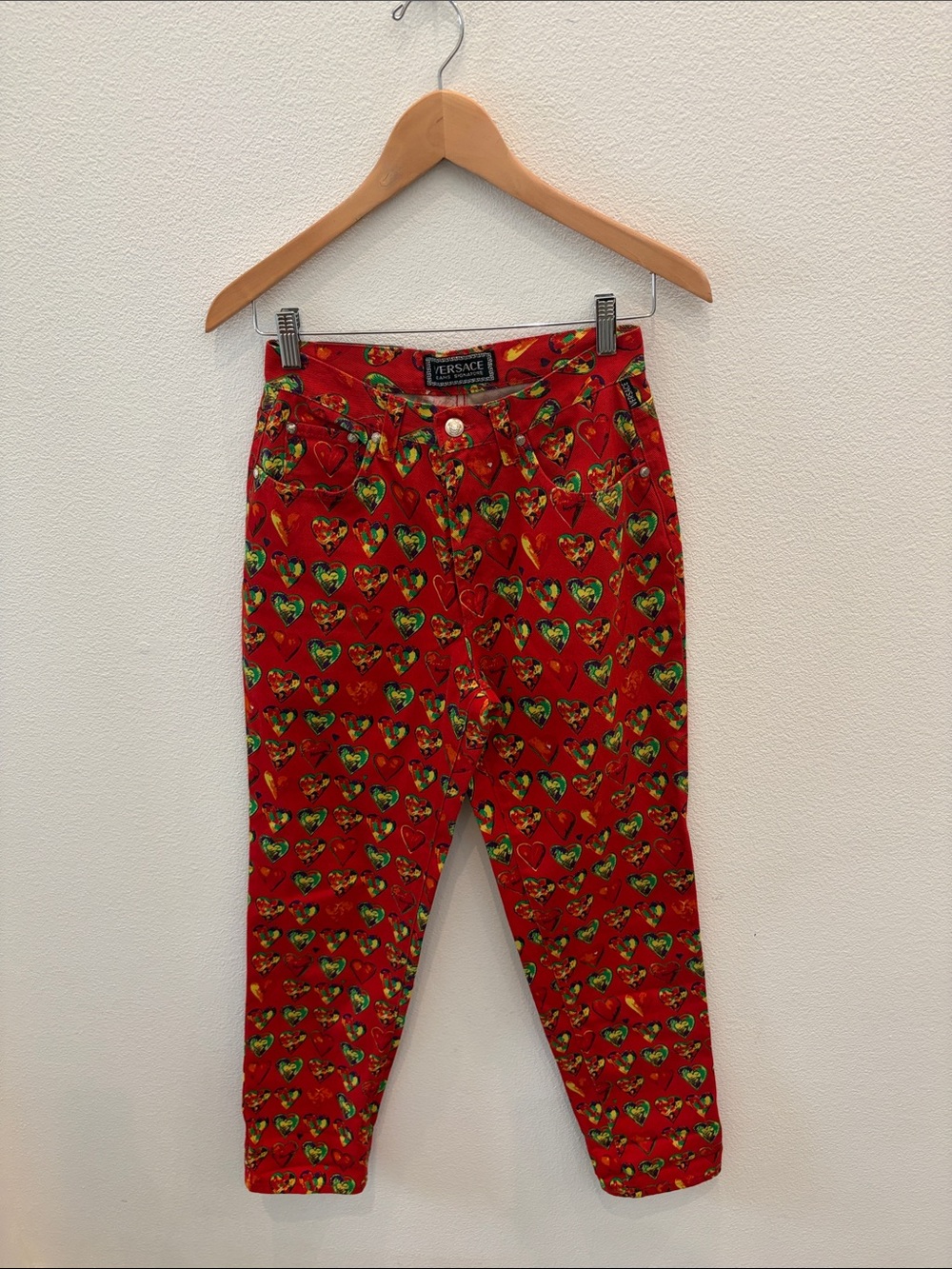 Versace Rare 90s Women’s Red Heart Print Jeans 26